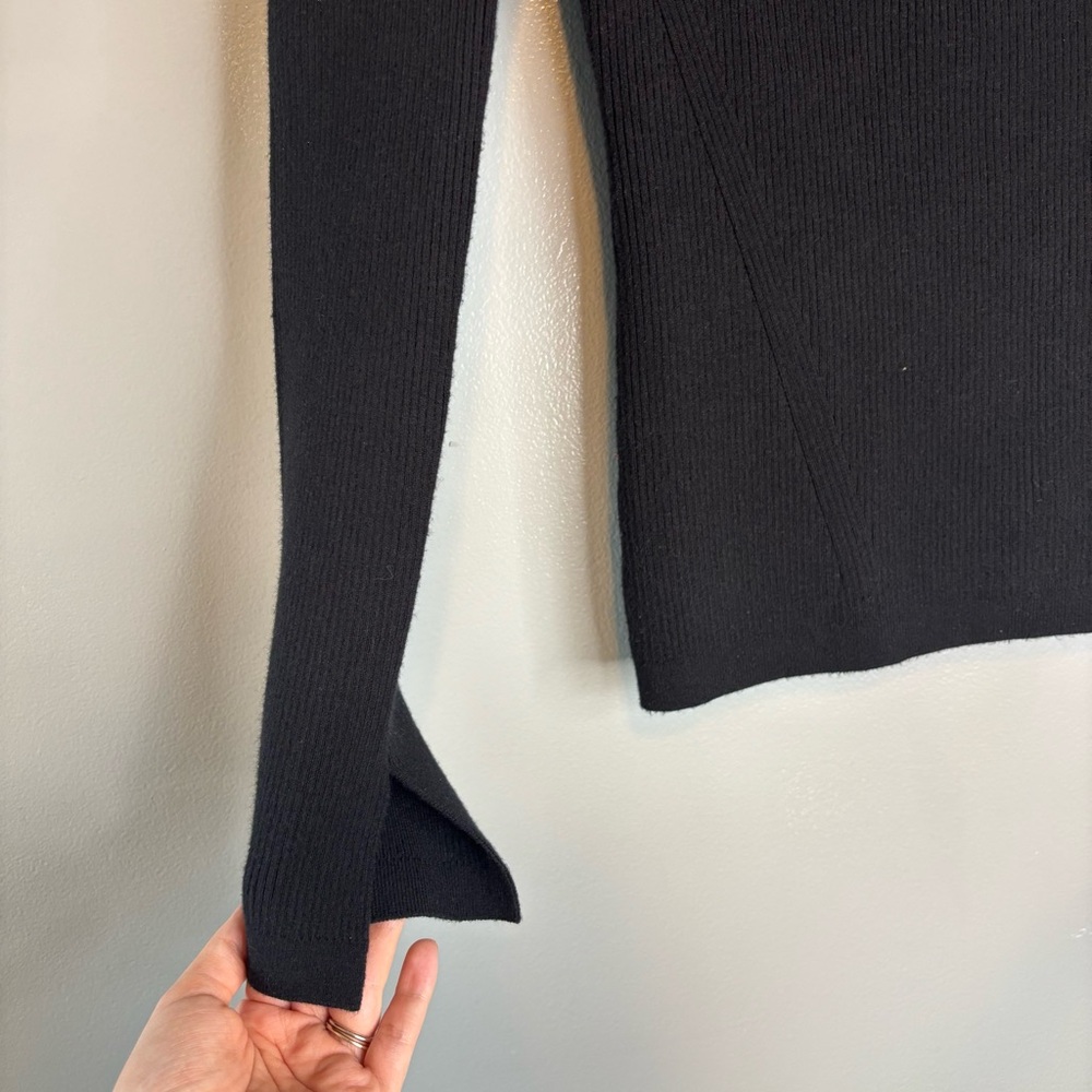 Eleven Six Medium Elle Square Neck Bodycon Rib Knit Cashmere Blend Sweater Black - Picture 3 of 6